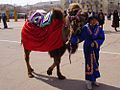 Niño kazajo con traje nacional celebrando Nauryz en Baikonur.