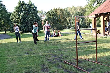 People playing ladder toss