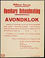 Openbare bekendmaking van de avondklok van het Militair Gezag in bevrijd gebied in 1944