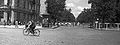 Aleje Szucha street with German bunker on the right side of the street viewed from Unii Lubelskiej Square. Behind the barriers lies German district sometimes called “German Ghetto”. July 1944