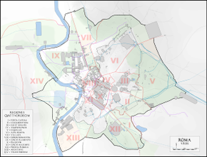 Carte de la Rome antique montrant la localisation de Mausolée d'Auguste.