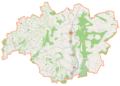 Mapa konturowa powiatu pułtuskiego, po prawej znajduje się punkt z opisem „Placusin-Gajówka”