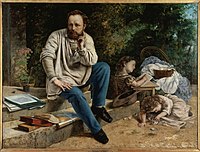 Proudhon y sus hijos, por Gustave Courbet (1865). Era de los considerados socialistas utópicos por los posteriores, autodenominados científicos. Sin embargo la observación científica frente a las ensoñaciones románticas fue uno de los postulados de Proudhon.