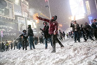 Snowball fight, Times Square, United States