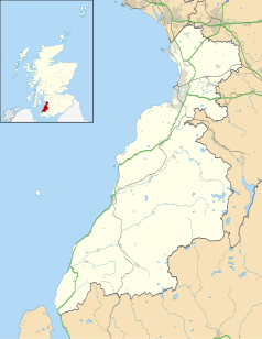 Mapa konturowa South Ayrshire, u góry nieco na prawo znajduje się punkt z opisem „Ayr”