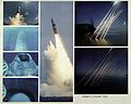 Image 32Montage of an inert test of a United States Trident SLBM (submarine launched ballistic missile), from submerged to the terminal, or re-entry phase, of the multiple independently targetable reentry vehicles (from Nuclear weapon)