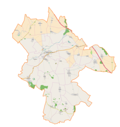 Mapa konturowa gminy Wiązów, po lewej nieco na dole znajduje się punkt z opisem „Wyszonowice”