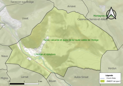 Carte des ZNIEFF de type 2 sur la commune.