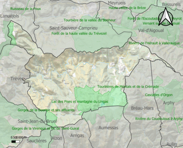 Carte des ZNIEFF de type 1 sur la commune.