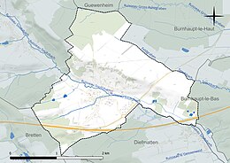 Carte en couleur présentant le réseau hydrographique de la commune