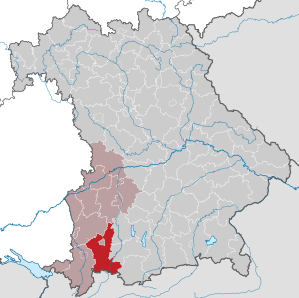 Beliggenheden af Landkreis Ostallgäu i Bayern (klikbart kort)