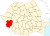 Map of Romania highlighting Caraș-Severin County