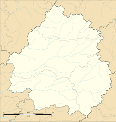Mapa konturowa Dordogne, po lewej znajduje się punkt z opisem „Saint-Privat-des-Prés”