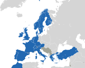 A coloured map of the countries of Europe