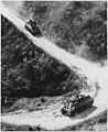 Mountain-climbing U.S. medium tanks, manned by Chinese and American crews, use the Burma Road for the first time after the combined Allied offensive had broken the two-year Japanese control of the only overland supply route to China., ca. 1945.