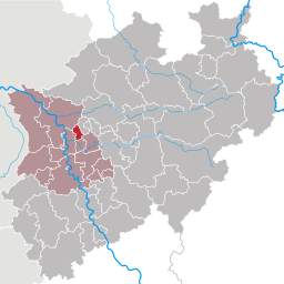 Läget för Oberhausen i Nordrhein-Westfalen och regierungsbezirk Düsseldorf