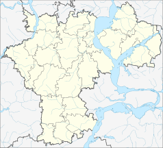 Mapa konturowa obwodu uljanowskiego, u góry po prawej znajduje się punkt z opisem „Dimitrowgrad”