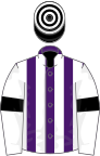 Purple and White stripes, White sleeves, Black armlets, Black and White hooped cap