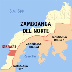 Map of Zamboanga del Norte with Sirawai highlighted