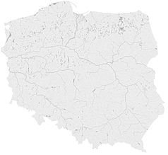 Mapa konturowa Polski, na dole nieco na prawo znajduje się punkt z opisem „Gorlice”