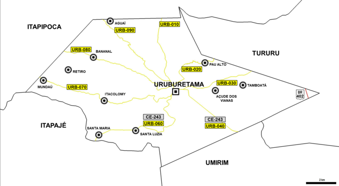 Mapa das Rodovias Municipais de Uruburetama