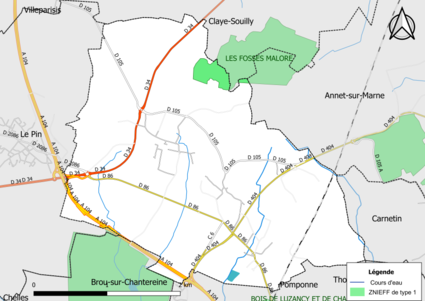 Carte des ZNIEFF de type 1 de la commune.