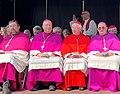 Vier rooms-katholieke bisschoppen: Mgr. Jean-Pierre Delville, nuntius Franco Coppola, Kardinaal Jozef De Kesel en Mgr. Guy Harpigny