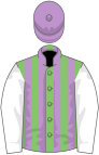 Light Green and Mauve stripes, White sleeves, Mauve cap