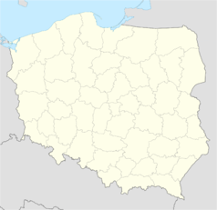 Mapa konturowa Polski w latach 1975–1991, na dole nieco na prawo znajduje się punkt z opisem „Gorlice”