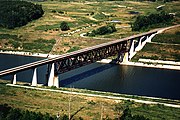 An Illinois Central Railroad (IC) bridge over the waterway at mile 424.8