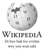 Logo Wikipedia yang menampilkan nama "Wikipedia" dan slogannya: "Ensiklopedia Bebas" di bawahnya, dalam bahasa Pijin Nigeria