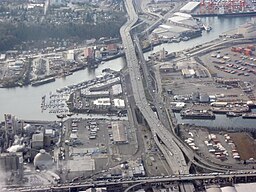 English: Aerial view of south tip of Harbor Island