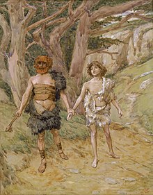 Tableau. Deux adolescents sur un chemin.