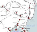 Chitá (arriba izq.) en mapa de los principales ferrocarriles de la región