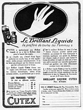Publicité en noir et blanc pour le brillant à ongles Cutex, 1924