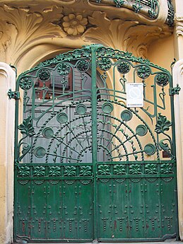 Art Nouveau rosettes on a gate of the Longoria Palace, Madrid, Spain, by José Grases Riera, 1902-1904