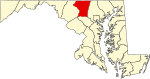 Mapa de Maryland con la ubicación del condado de Carroll