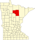 Harta statului Minnesota indicând comitatul Itasca