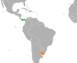 Map indicating locations of Panama and Uruguay
