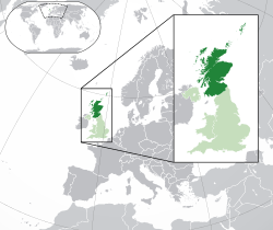 蘇格蘭的位置（深绿色） – 欧洲（绿色及深灰色） – 英国（绿色）