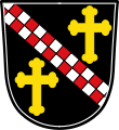 Gemeinde Bonstetten In Schwarz ein von Silber und Rot in zwei Reihen geschachter Schrägbalken, beseitet von je einem goldenen Kleeblattkreuz.