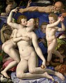 Bronzino was inspired by Michelangelo in this very strange picture. c.1550