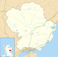 Mapa konturowa Angus, blisko centrum na dole znajduje się punkt z opisem „Glamis”