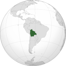 Location of  Bolivia  (dark green) in South America  (grey)