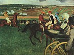 Le champ de courses. Jockeys amateurs près d'une voiture (omkring 1877-1880)