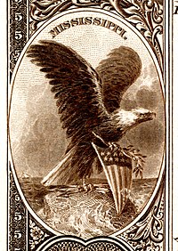 Mississippi state coat of arms from the reverse of the National Bank Note Series 1882BB