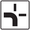 Zusatzzeichen 1002-10 Verlauf der Vorfahrt­straße an Kreuzungen (von unten nach links)