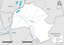 Carte en couleur présentantle réseau hydrographique de la commune