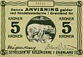 Billete de 5 coroas groenlandesas de 1913, coa inscrición Styrelse af Kolonierne i Grønland ("Goberno das Colonias en Groenlandia").