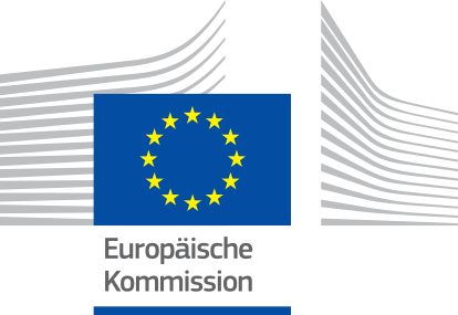 Das Logo der Europäischen Kommission greift das Berlaymont-Gebäude in stilisierter Form auf.